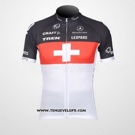2011 Maillot Ciclismo Trek Leqpard Champion Suisse Rouge et Blanc Manches Courtes et Cuissard